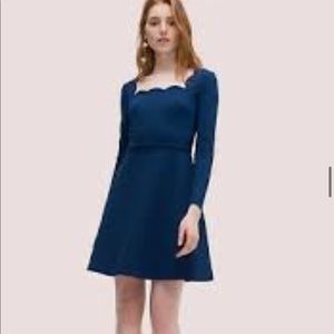 KATE SPADE SCALLOP FLARE NAVY DRESS